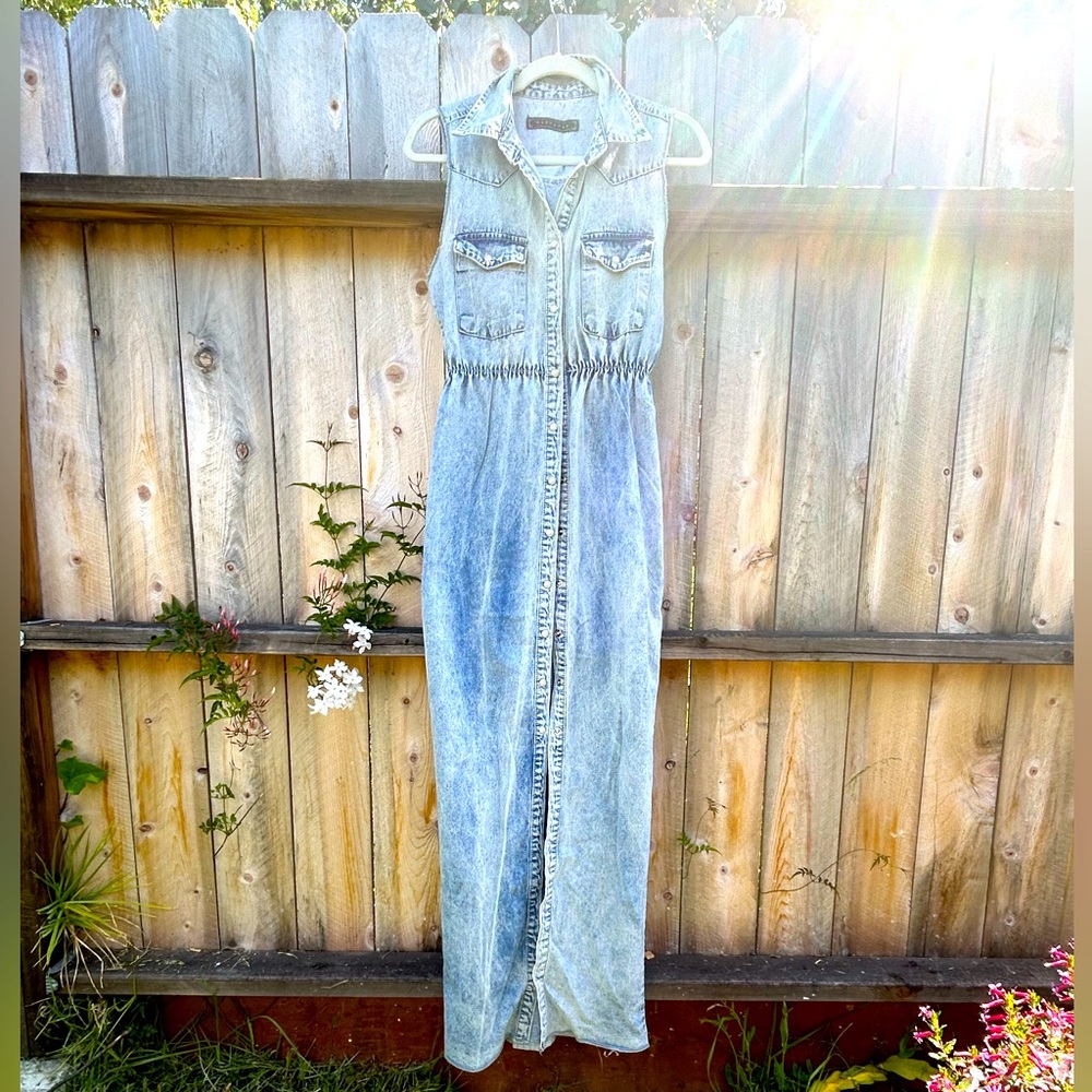 Vintage acid wash denim maxi dress